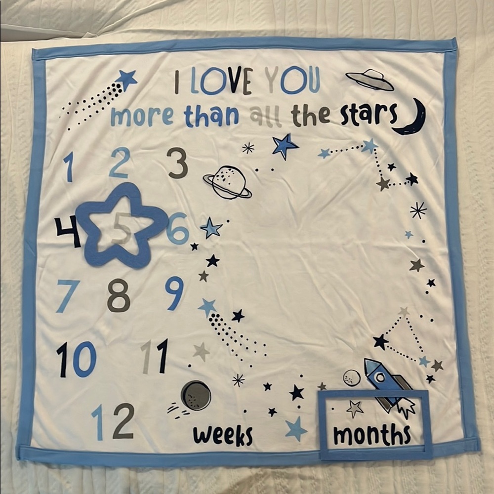Blue and White Baby Milestone Blanket